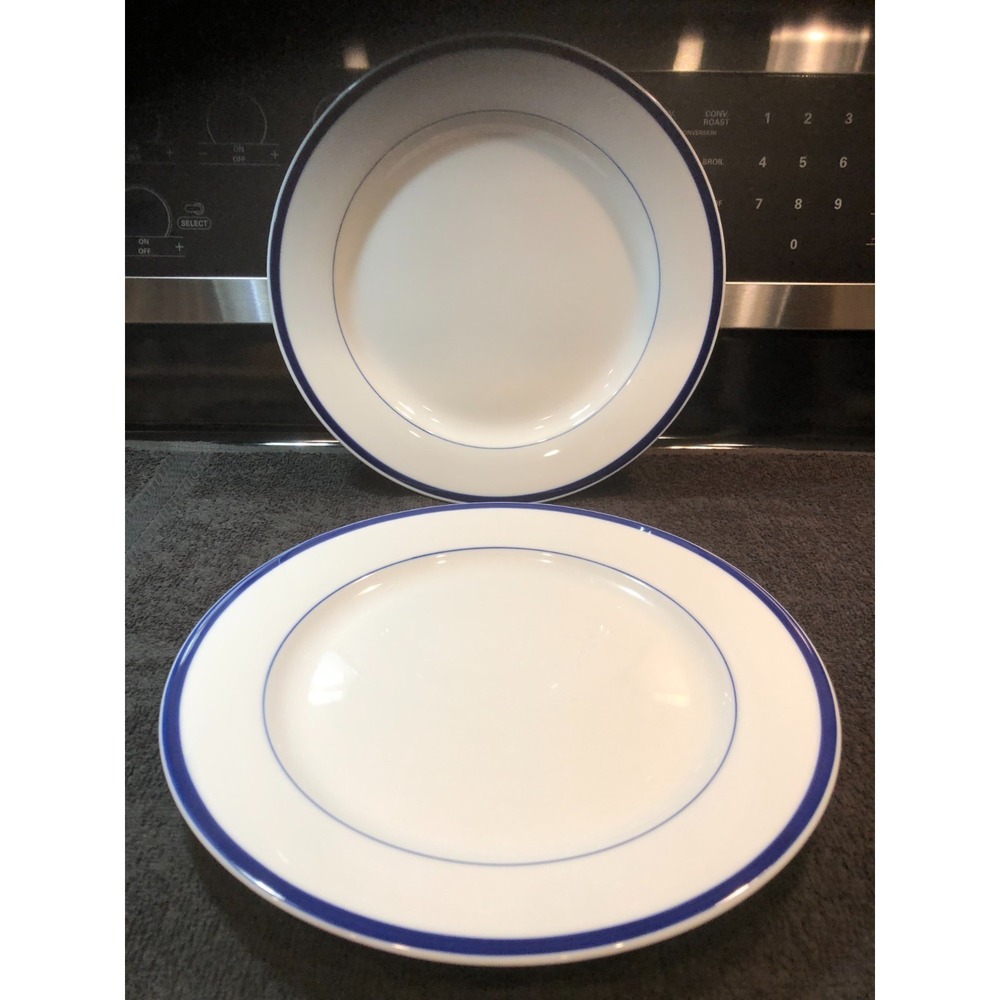 The Cellar Macy's Blue White Blue Band Dinner Plate~11"~Bistro Style~SET OF 2